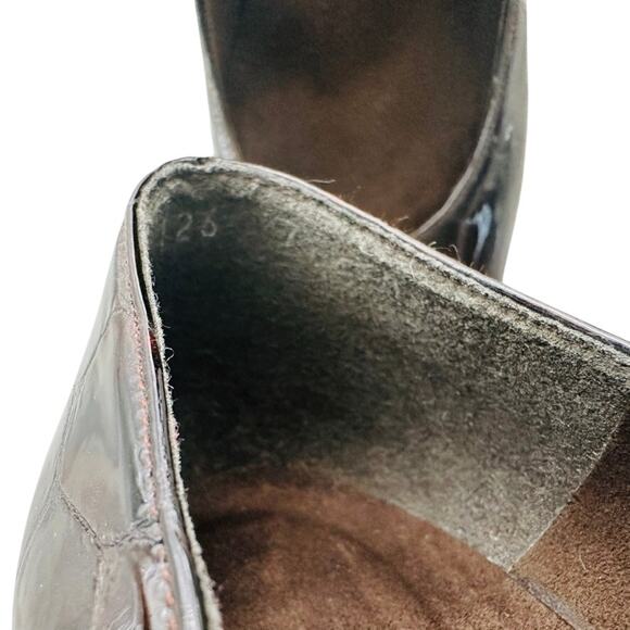 Stuart Weitzman Brown Wedge Tortoise Embossed Patent Leather Size 7.5 Round Toe - Picture 6 of 7